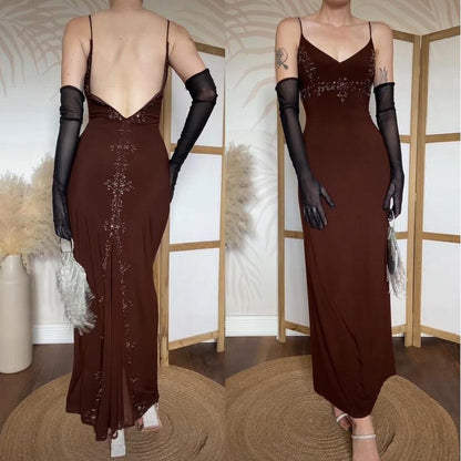Dave & Johnny brown stretch beaded dress uk 10-12