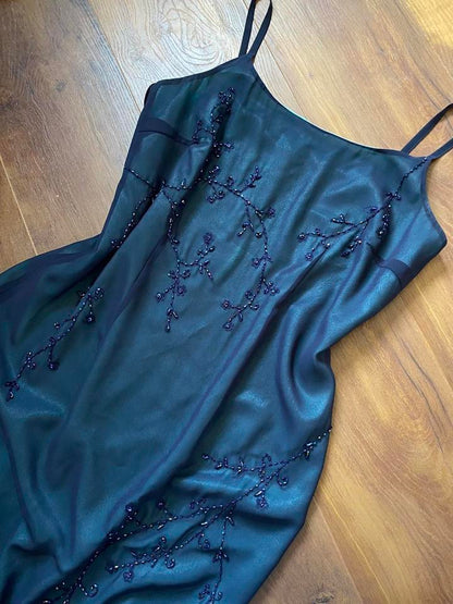 Debut sapphire beaded evening dress uk 14