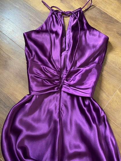 Purple satin Niki Livas prom dress uk 8