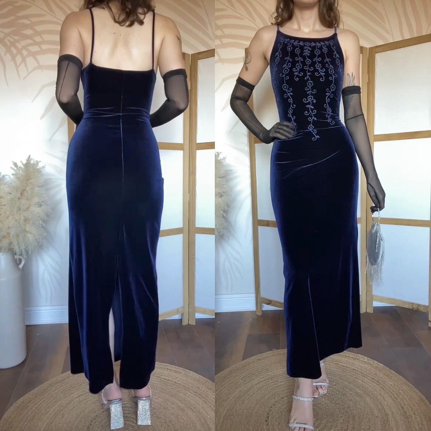 Navy velvet stretch bodycon 90s dress uk 10-12