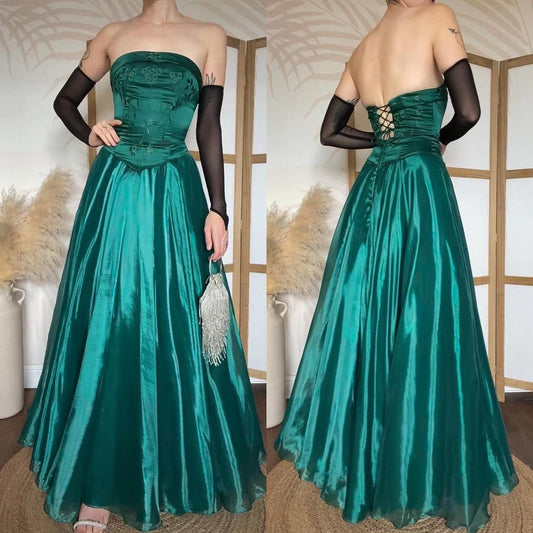 Forest green strapless organza prom dress uk 8