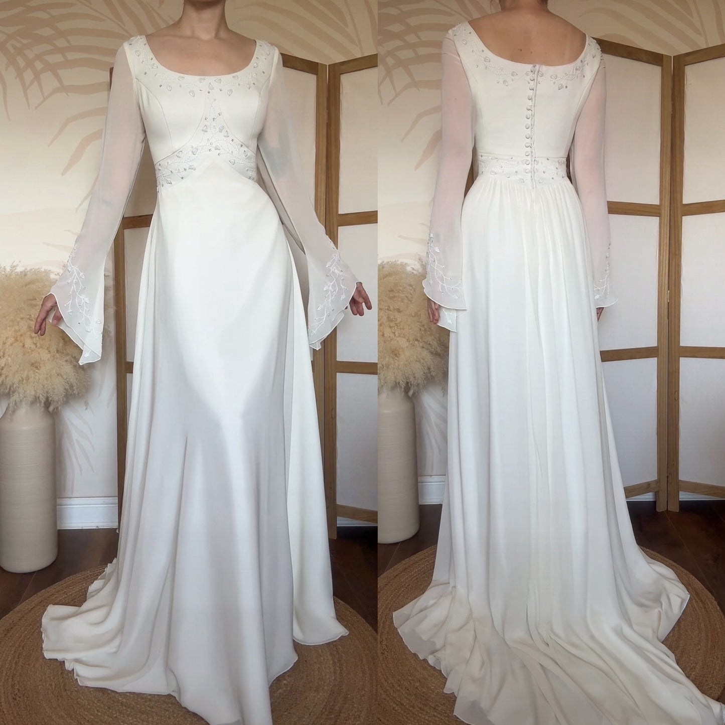 Ivory long sleeve ethereal wedding dress uk 16
