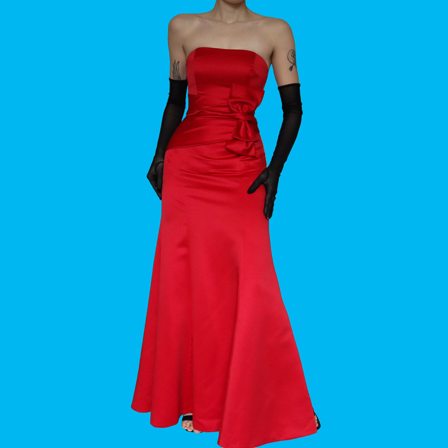 Red strapless fishtail gown UK 12