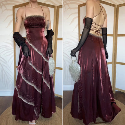 Scala red a-line beaded prom dress & shawl UK 10
