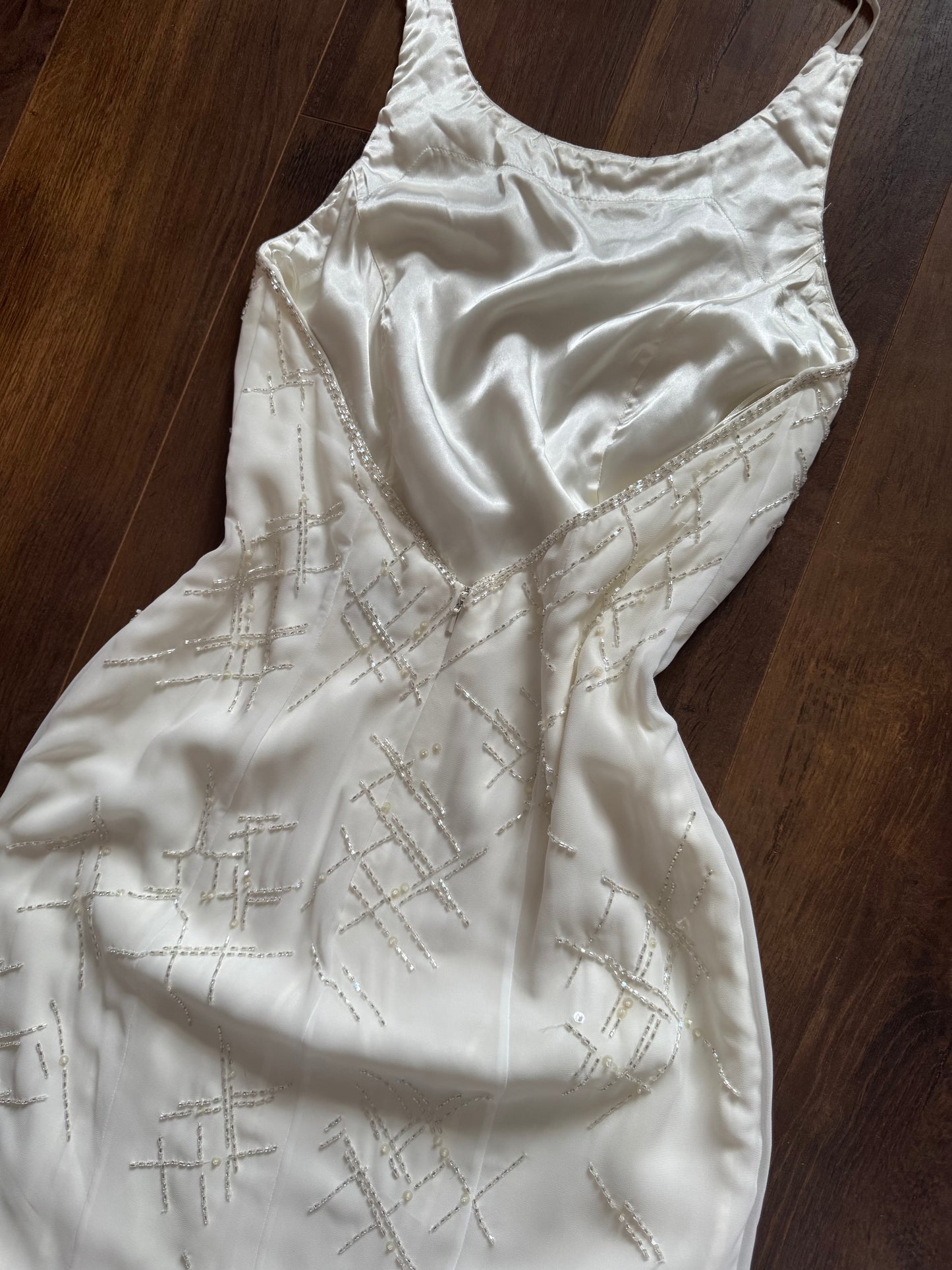 Ivory halter-neck beaded wedding dress uk 12