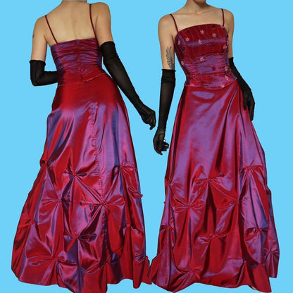 Red taffeta 2 piece top & skirt UK 12-14