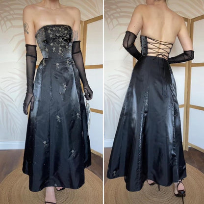 Morgan & Co petite black strapless prom dress UK 8