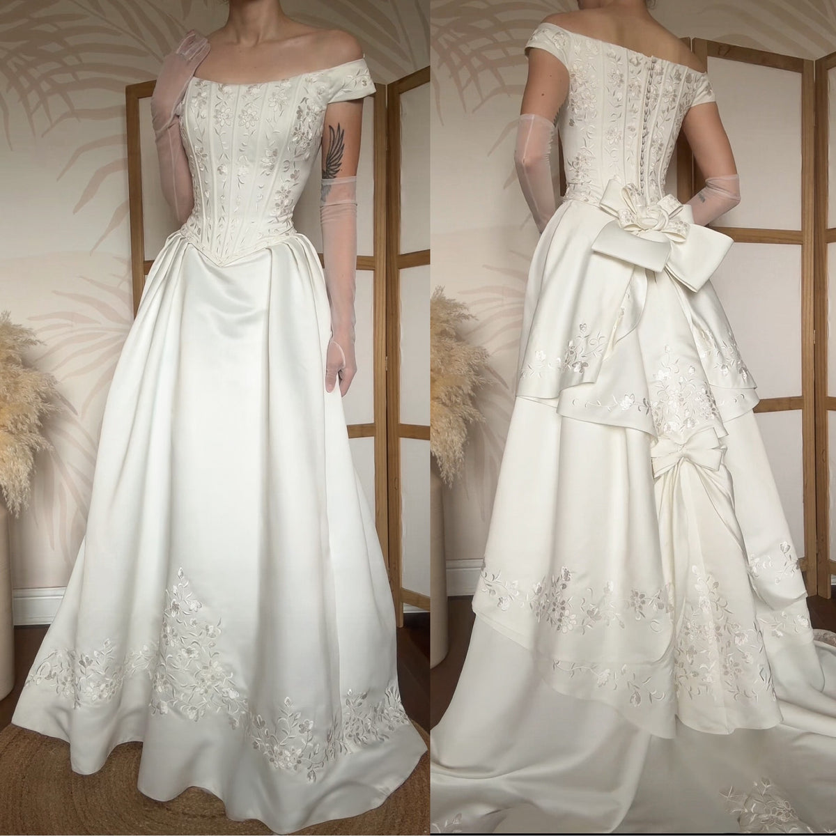 Ivory off shoulder fit & flare wedding dress uk 12