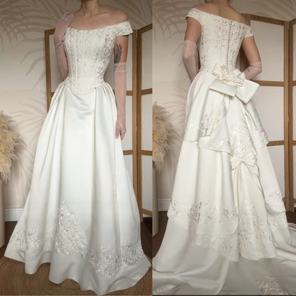 Ivory off shoulder fit & flare wedding dress uk 12