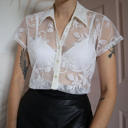 Berkertex off white sheer blouse UK S-M