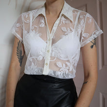 Load image into Gallery viewer, Berkertex off white sheer blouse UK S-M
