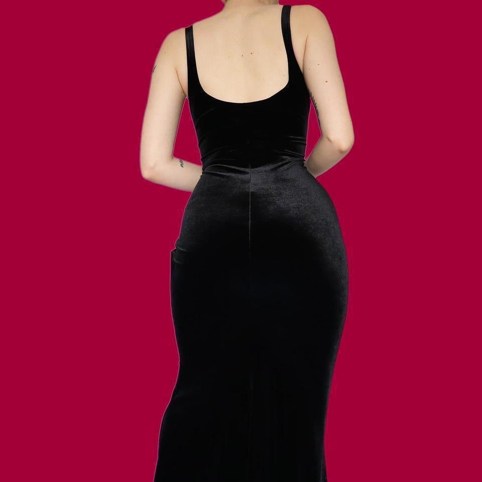 Black Vintage Debut Velvet Stretch Evening Party Dress UK Size 16