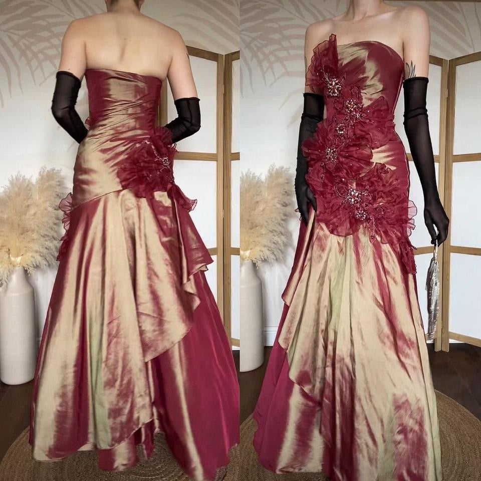 Strapless golden burgundy prom dress uk 6