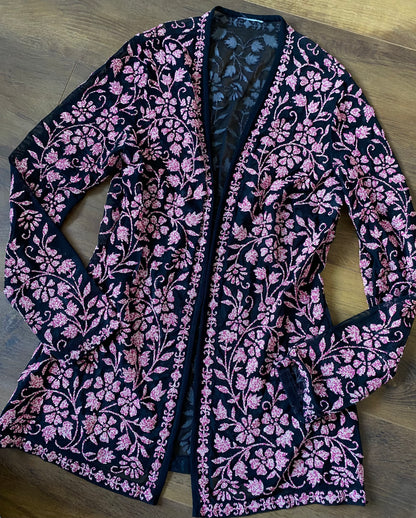 Tadashi black & pink beaded 2 piece dress and jacket uk 12
