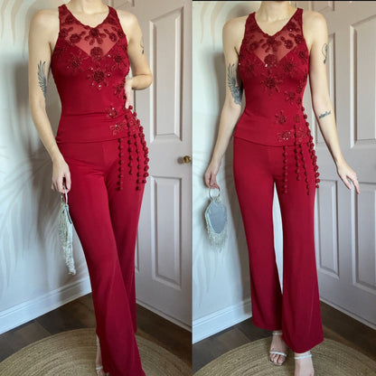 Dusk red 2 piece trousers & top set UK 10