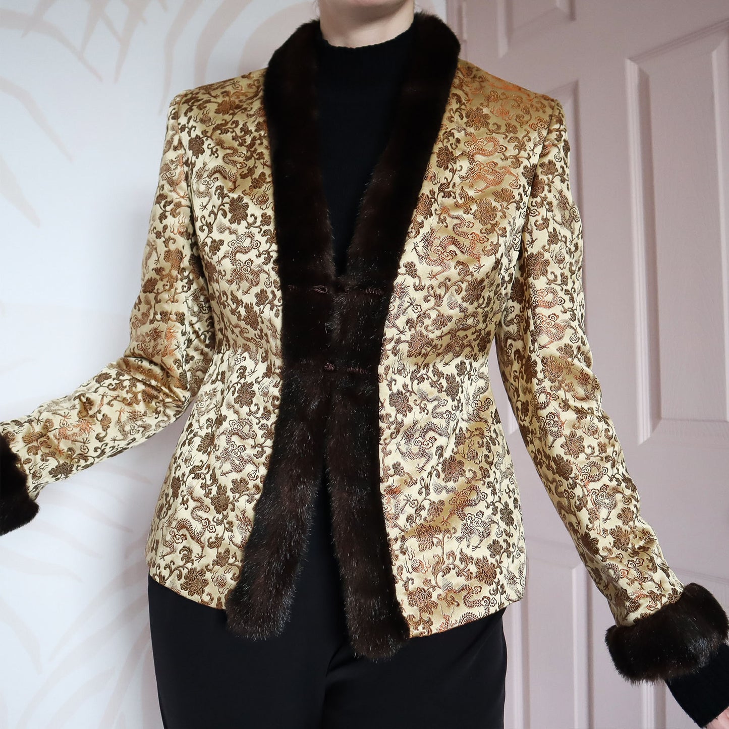 Gold vintage Patsy Seddon smoker jacket UK 8-12