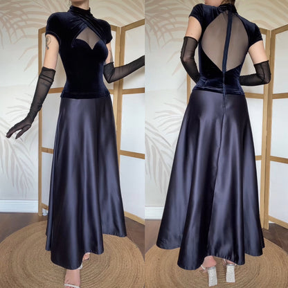 Tadashi navy high neck a-line evening dress uk 10