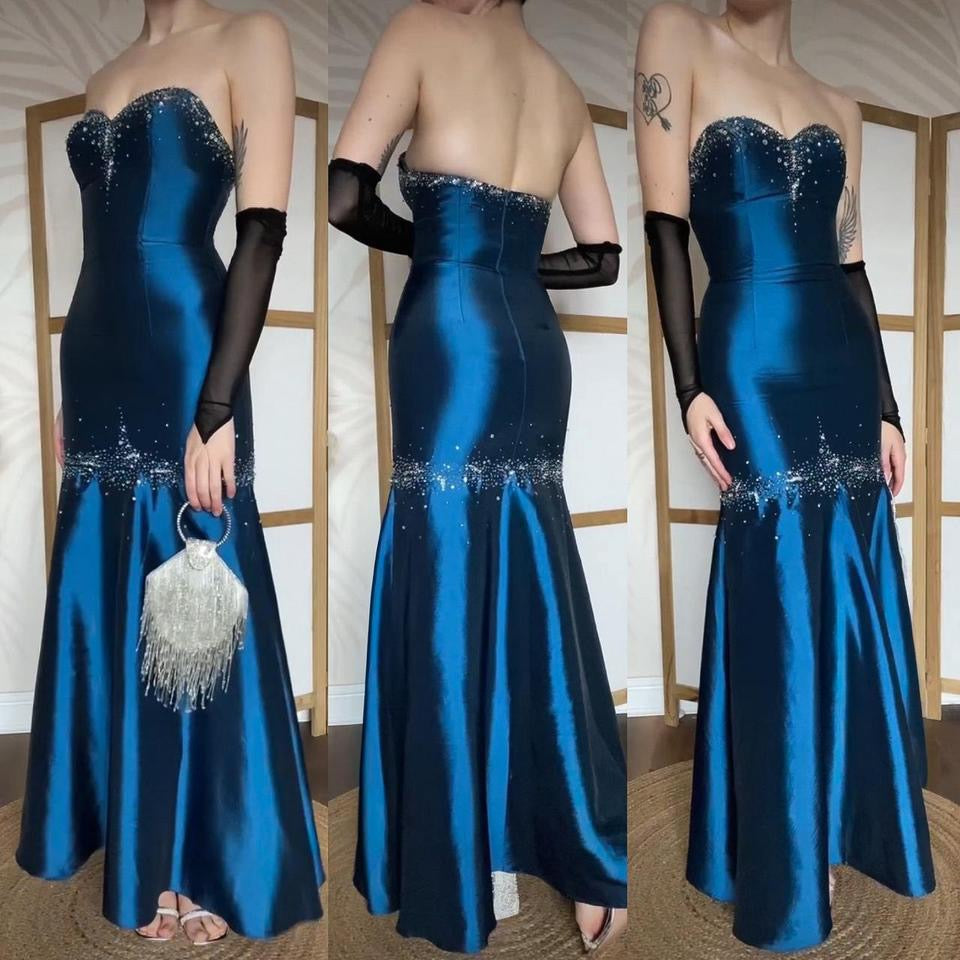 Shimmery blue strapless fishtail prom dress uk 8