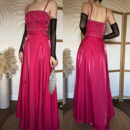 Fuchsia pink a-line beaded evening dress uk 12