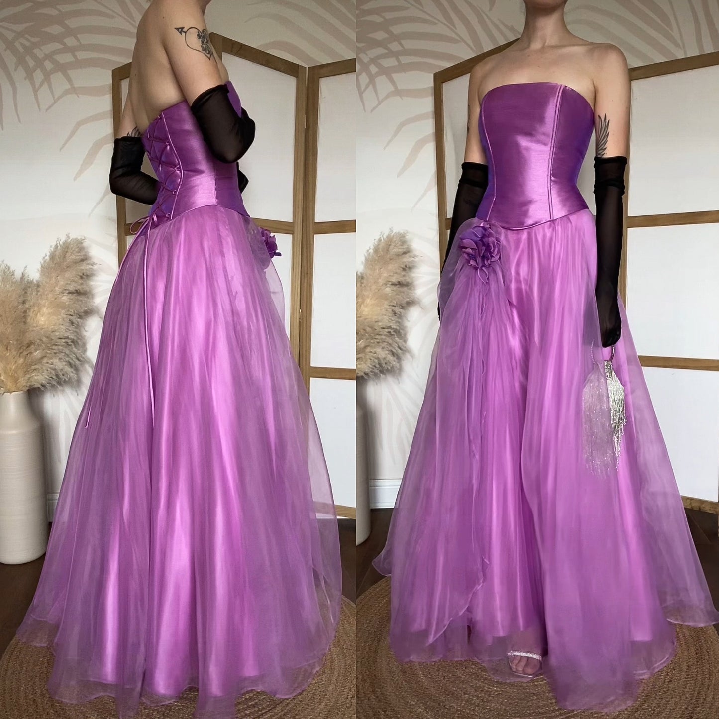 Goya purple strapless a-line prom dress uk 10