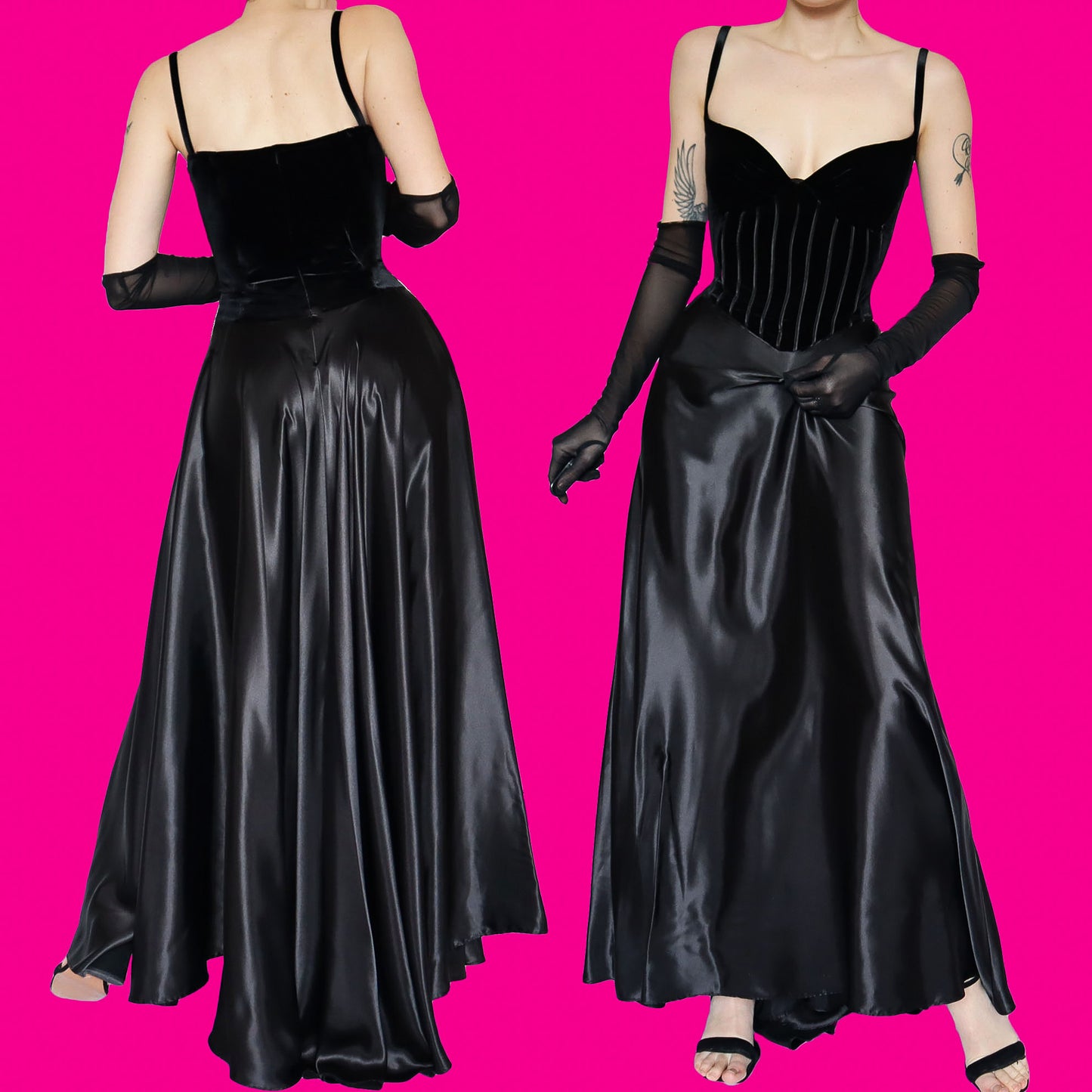 Simon Ellis vintage black velvet evening gown UK 12-14