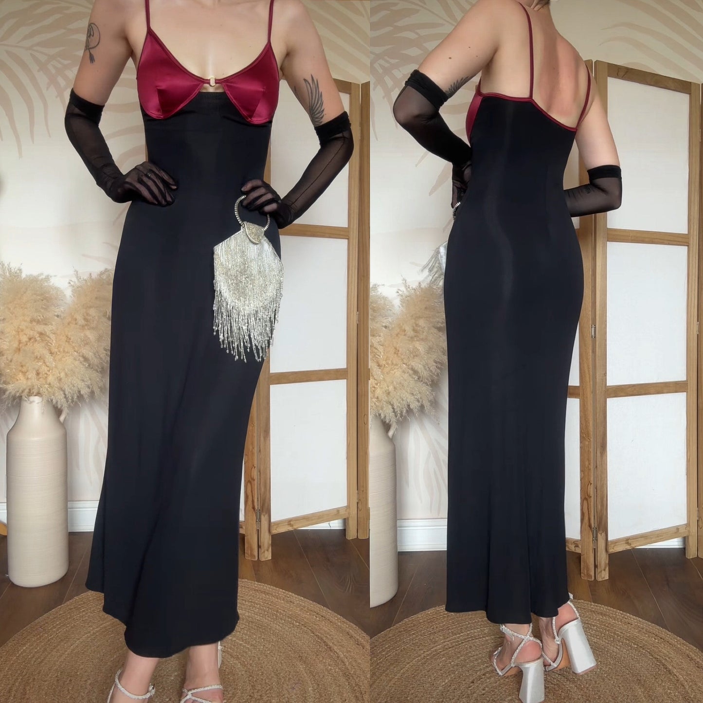 Black & pink stretch bodycon dress uk 10
