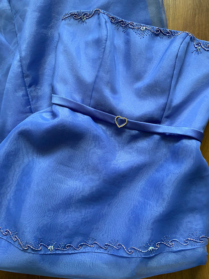 Cornflower blue Hilary Morgan layered prom dress & shawl uk 12