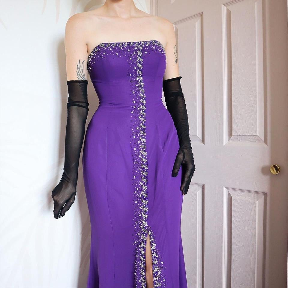 Purple strapless Goya evening gown UK 12