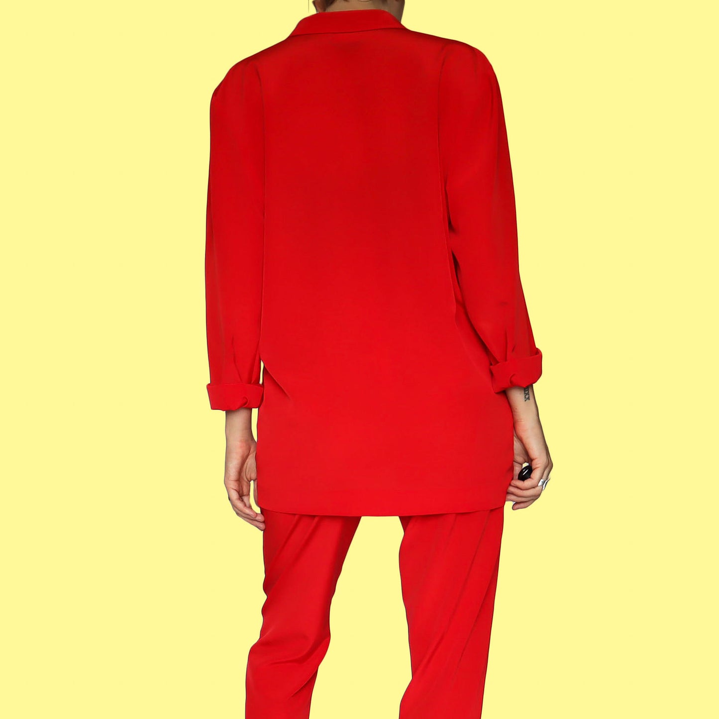 Red relaxed 2 piece trouser suit UK 6-8