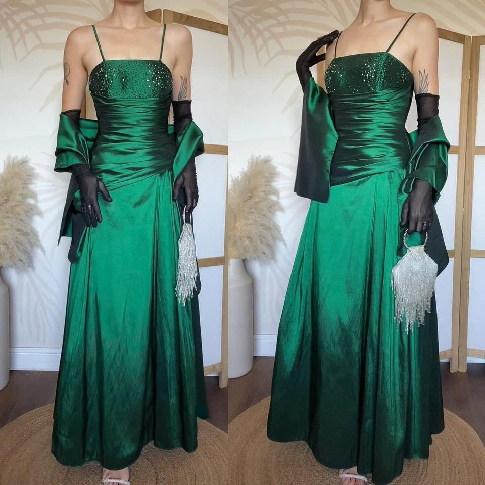 Emerald green taffeta prom dress & shawl uk 10