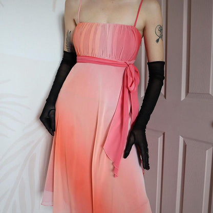 Peach chiffon midi evening dress UK 14