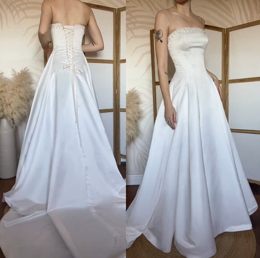 Maggie Sottero Couture blush white strapless wedding dress uk 12-14