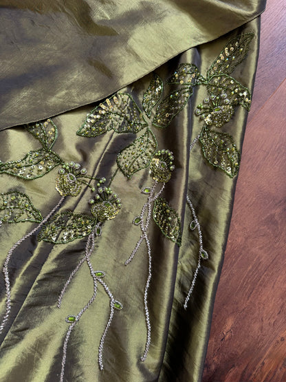 Green taffeta halter-neck a line beaded prom dress uk 12