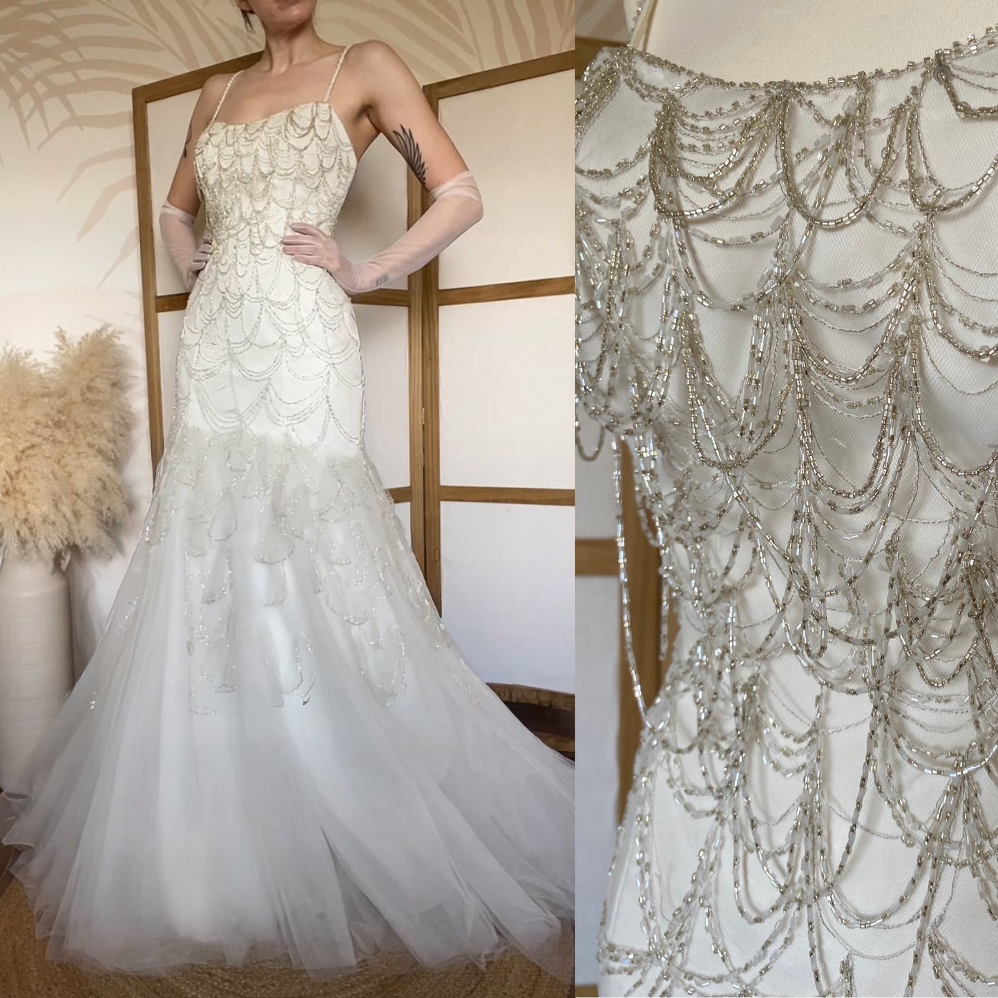 Veromia Couture ivory fishtail beaded wedding dress uk 12