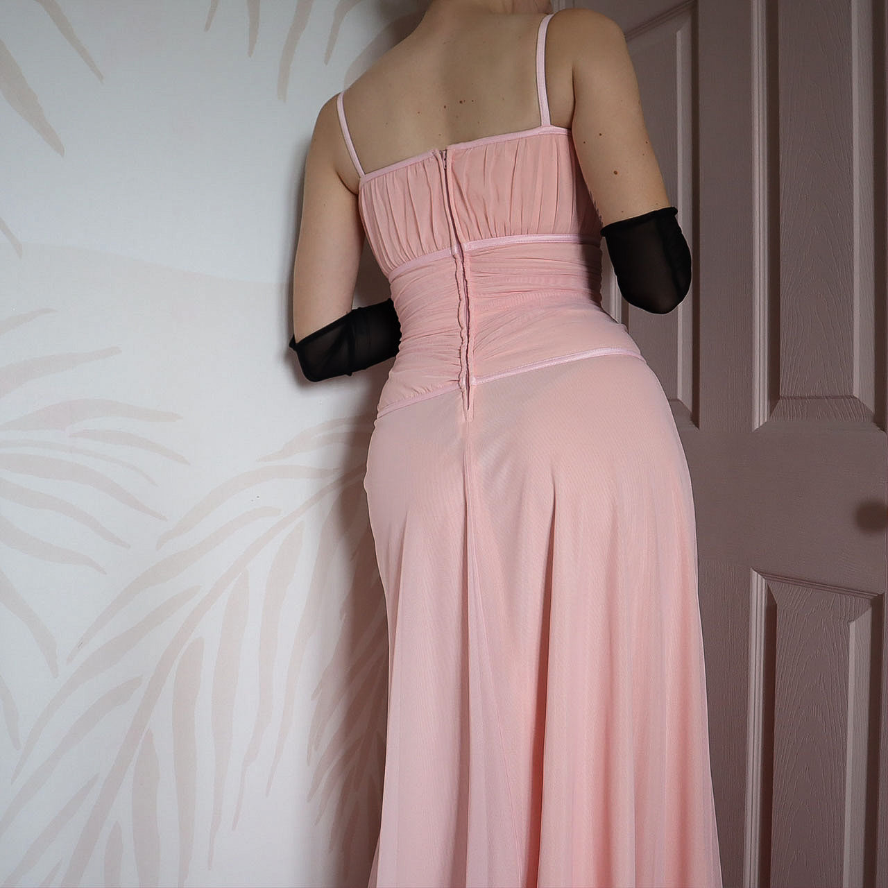 Designer Tadashi vintage pink lace up evening gown UK 10