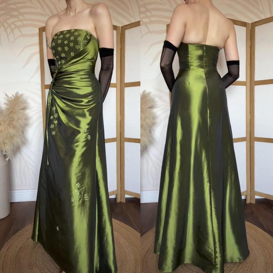 Green taffeta strapless prom dress uk 12-14