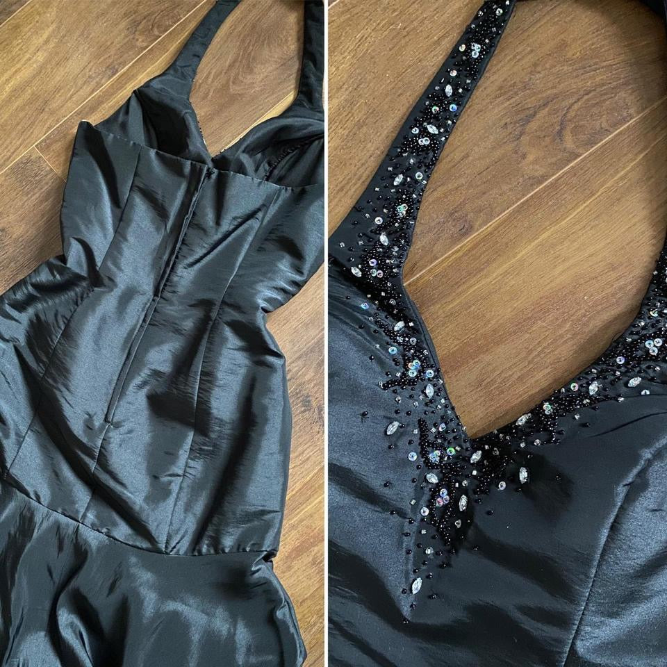 Black Jora halter-neck fit & flare prom dress uk 12