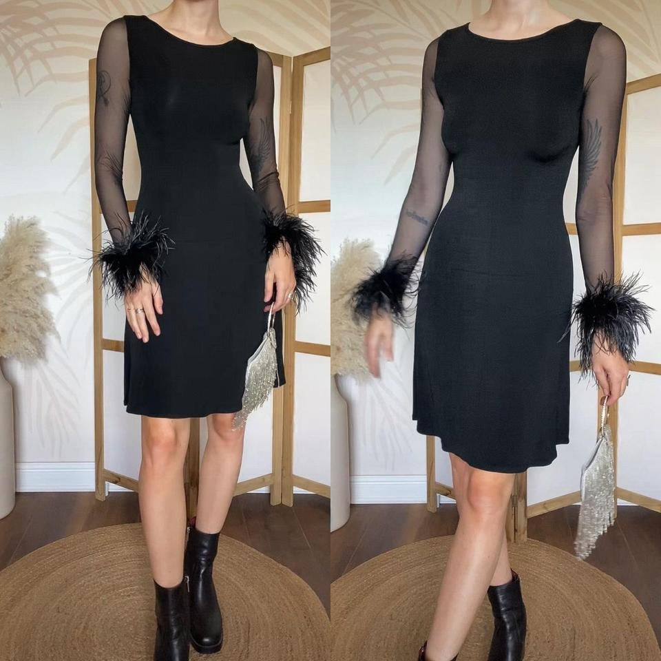 Black Bernshaw feather mini dress uk 8-10