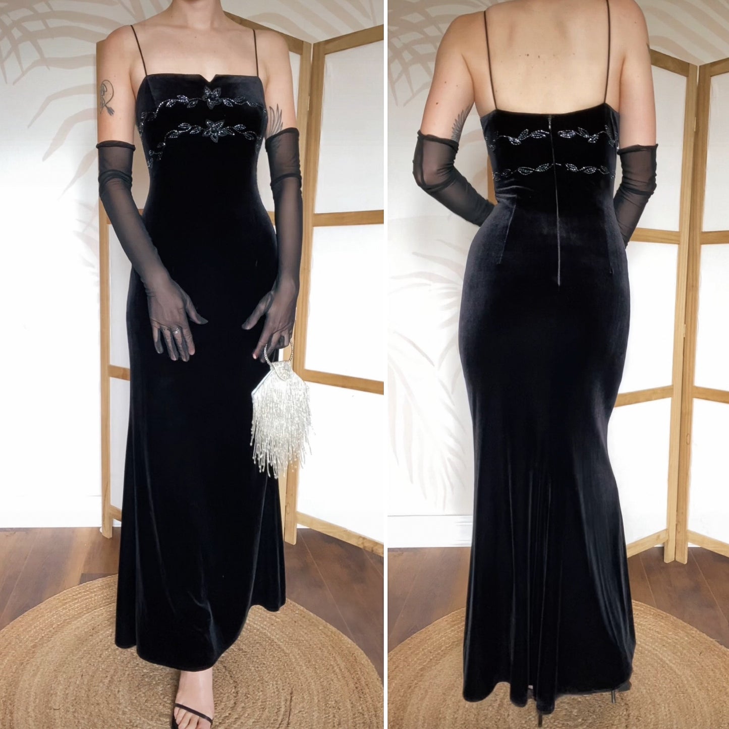 Black velvet Dave & Johnny stretch evening dress uk 12