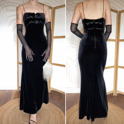 Black velvet Dave & Johnny stretch evening dress uk 12