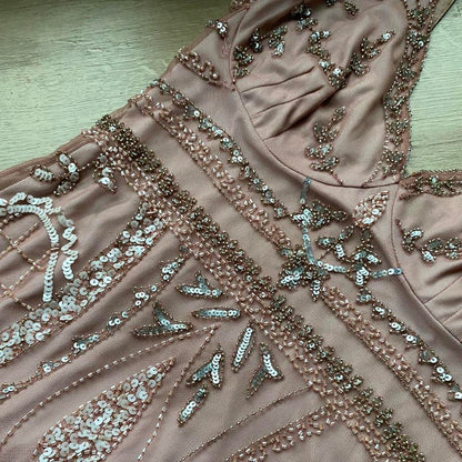 Dusky pink stretch midi dress & shawl UK 10