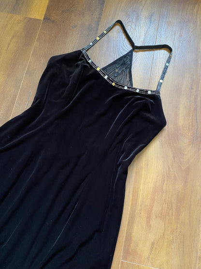 Black velvet beaded 90s evening dress uk 14