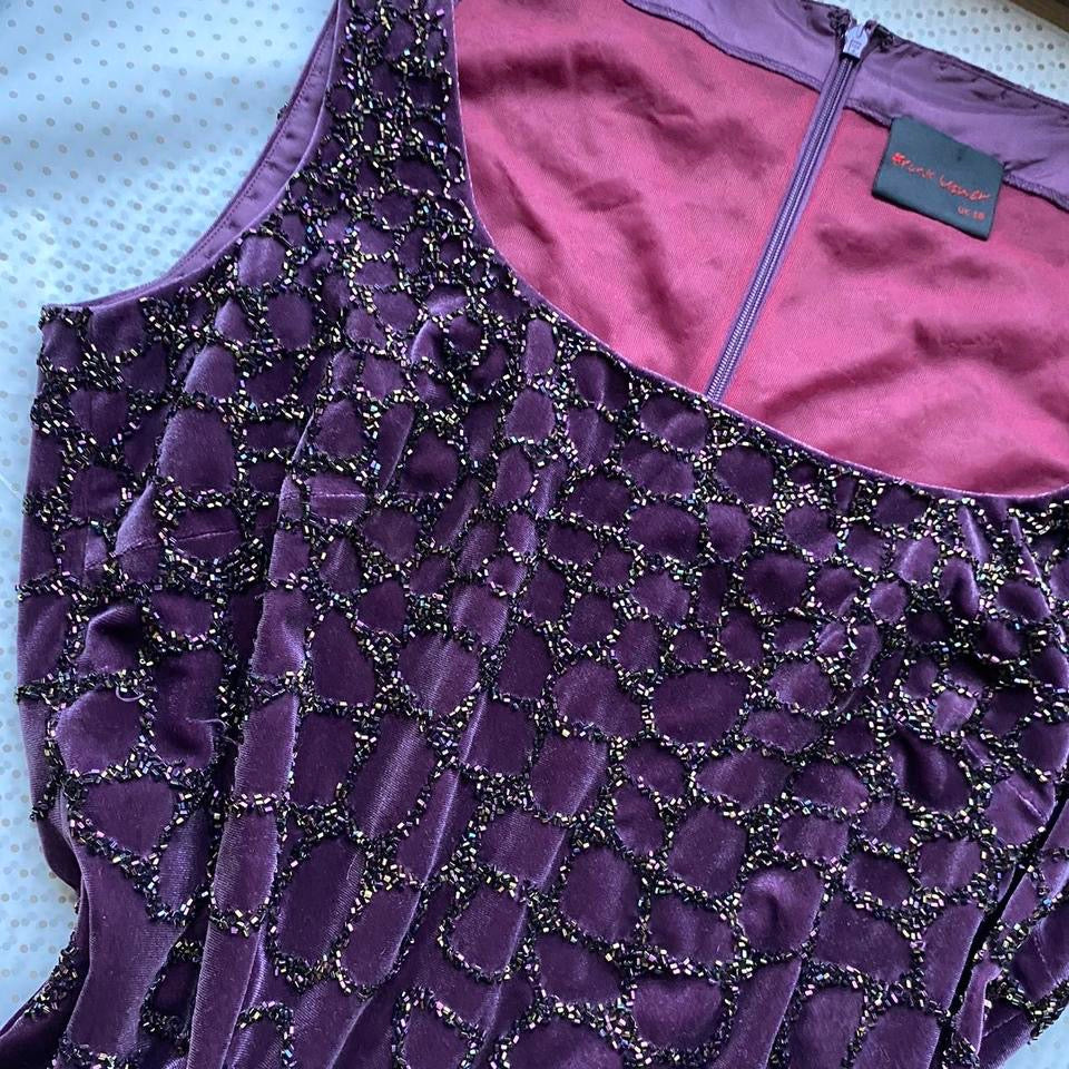 Frank Usher purple velvet beaded gown UK 16