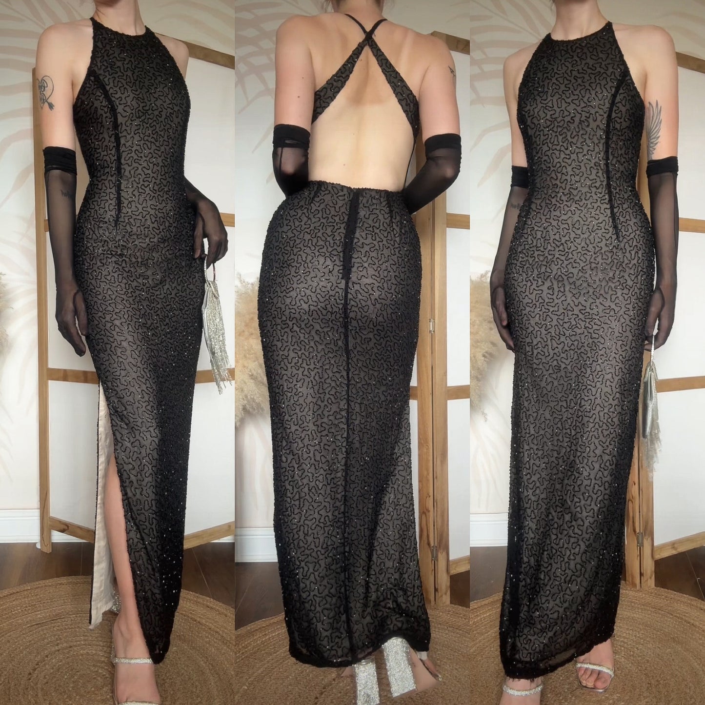 Marina black beaded evening dress uk 8