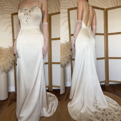 100% silk Carol Li Couture ivory low back wedding dress uk 10