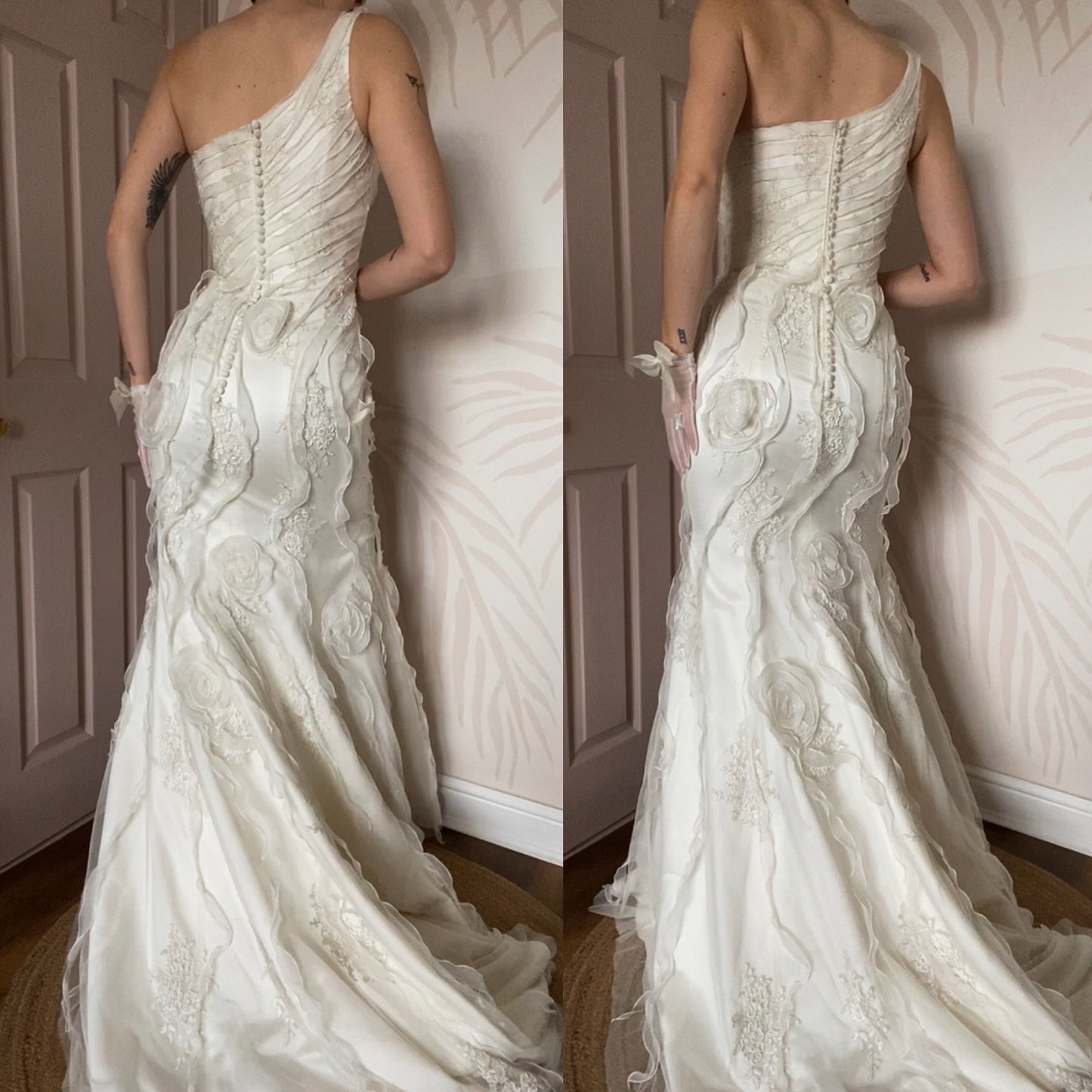 One shoulder lace wedding dress UK 12