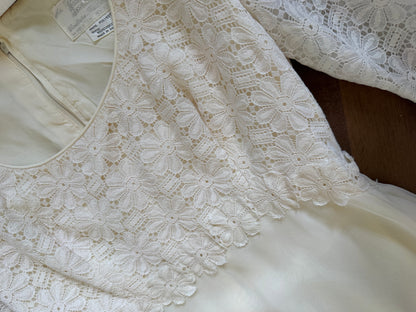 70s long sleeve floral lace wedding dress uk 8-10