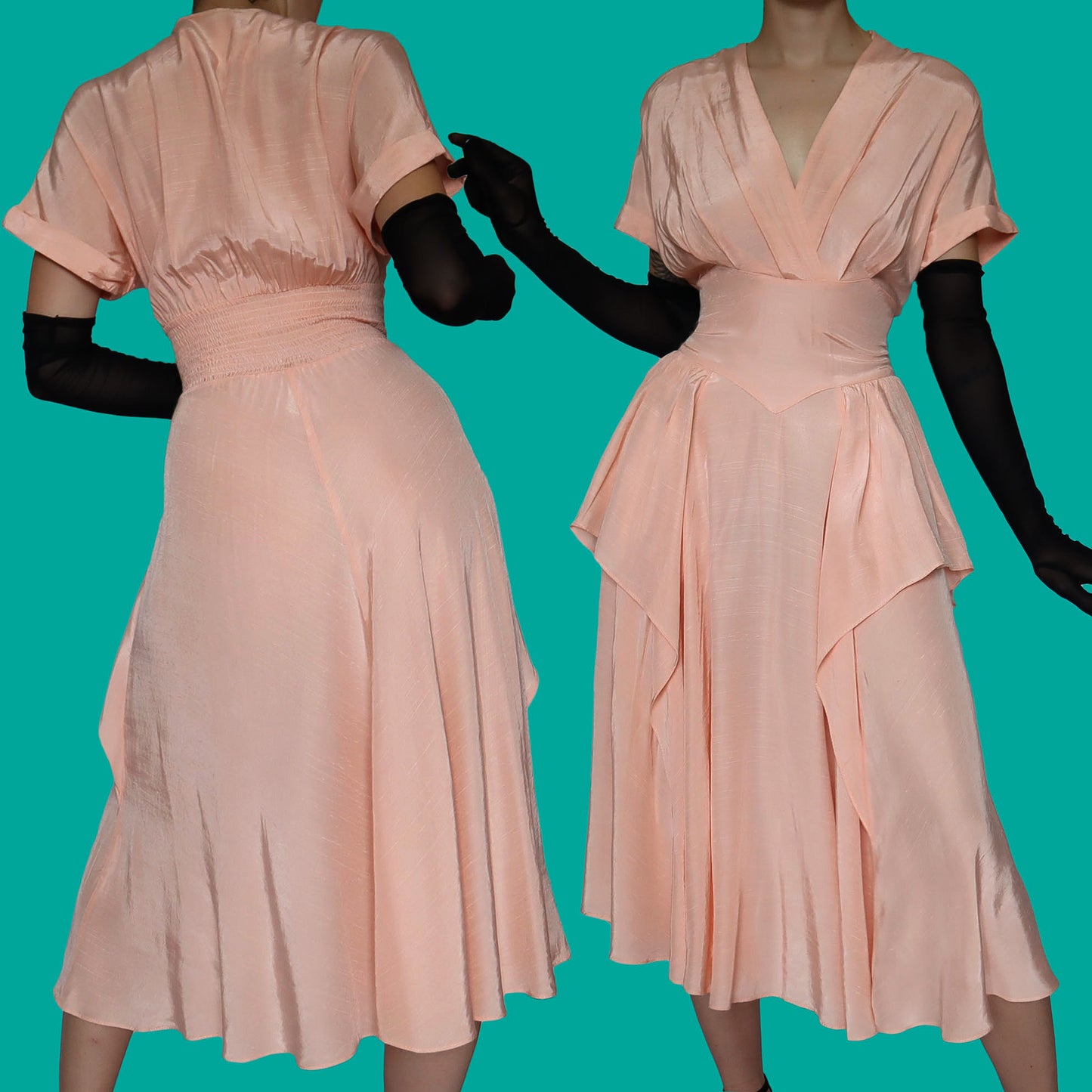 Peach short sleeve midi evening dress UK 10