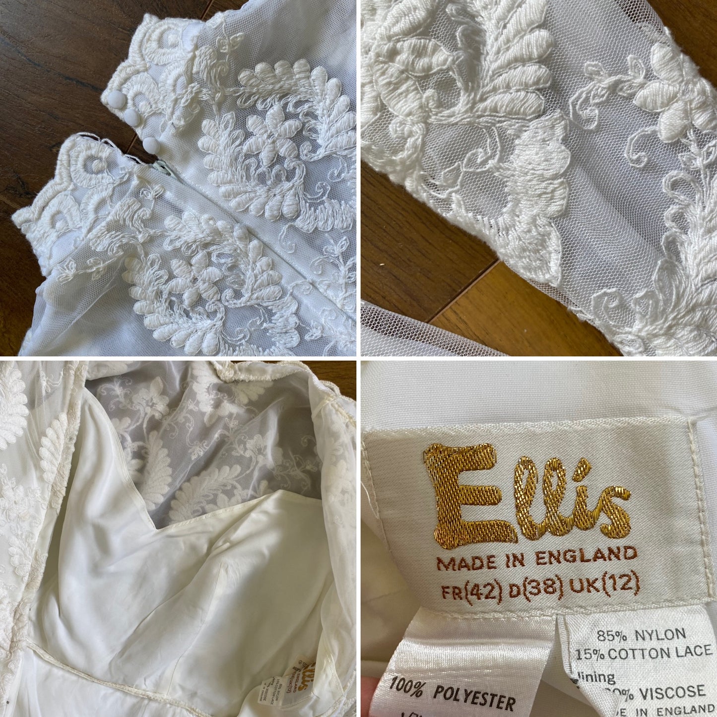 Ellis white lace long sleeve wedding dress uk 10