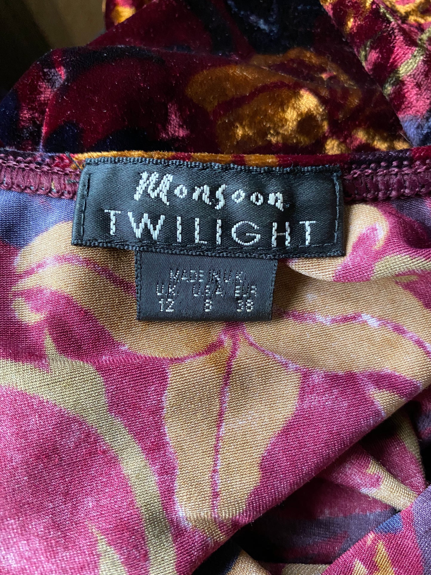 Long sleeve Monsoon Twilight velvet evening dress UK 12